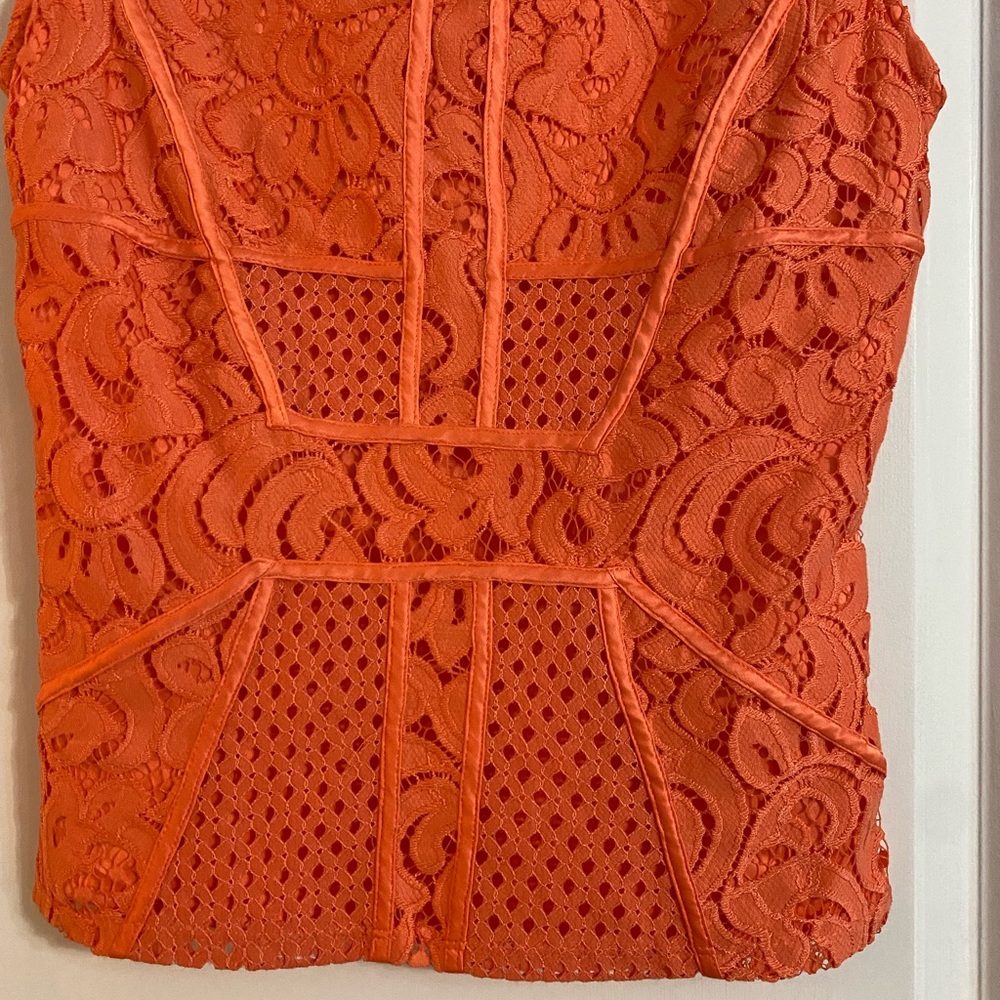 NWT Bebe Orange Lace Paneled Short Sleeve Top - Picture 4 of 10